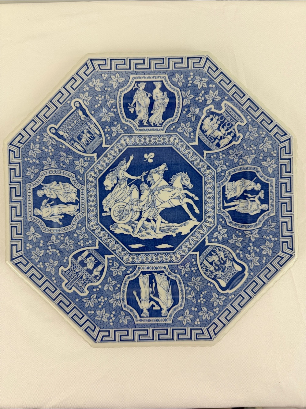 Spode Blue Room Sutherland Greek Octagon Plate Blue White England 9.5"